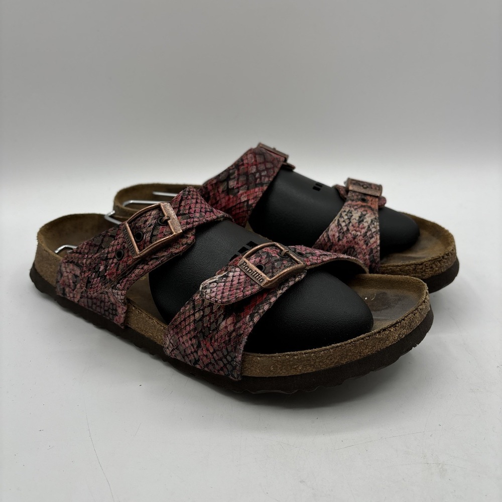 Birkenstock Papillio Sydney Soft Footbed Snake Print Pink Sandals Women's Size 7